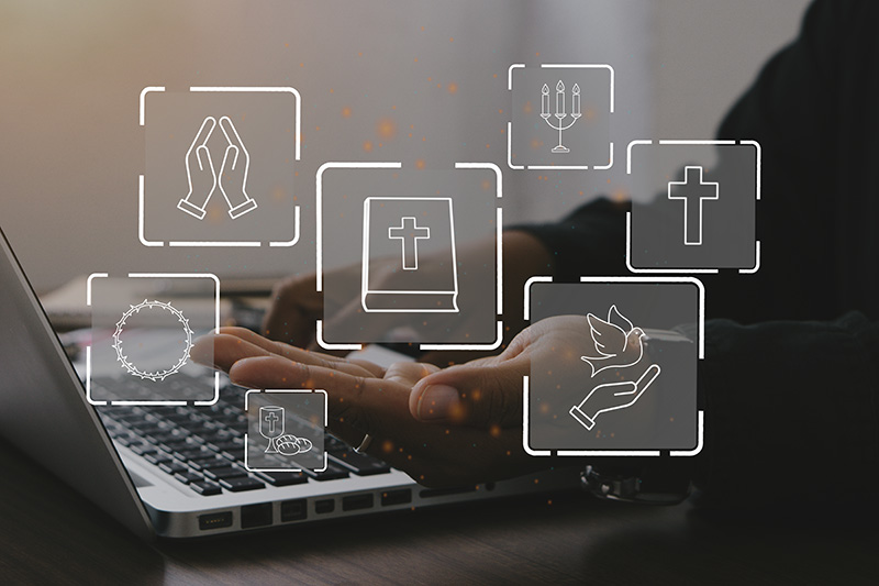 abstract representation of cyber security for online worship.